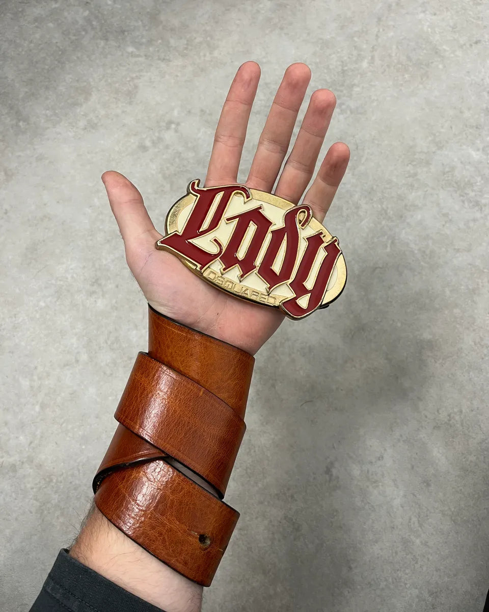 2000s Dsquared2 Brown Leather LADY Buckle Belt fyZucKu 0