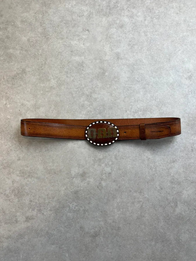 2000s Dsquared2 Brown Leather Logo Belt dcCWgxR 1