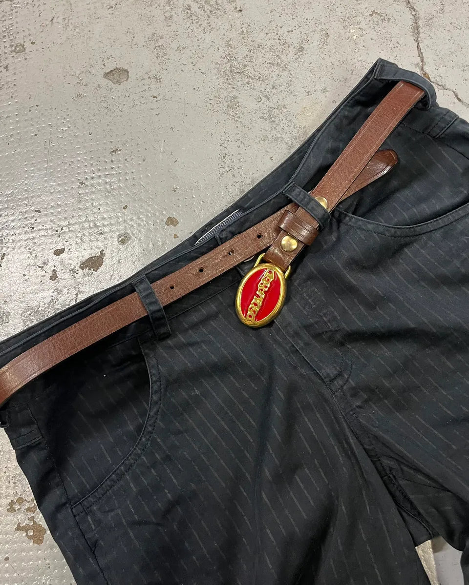 2000s Dsquared2 Brown Leather Red Oval Logo Buckle Belt ylEJcVg 2