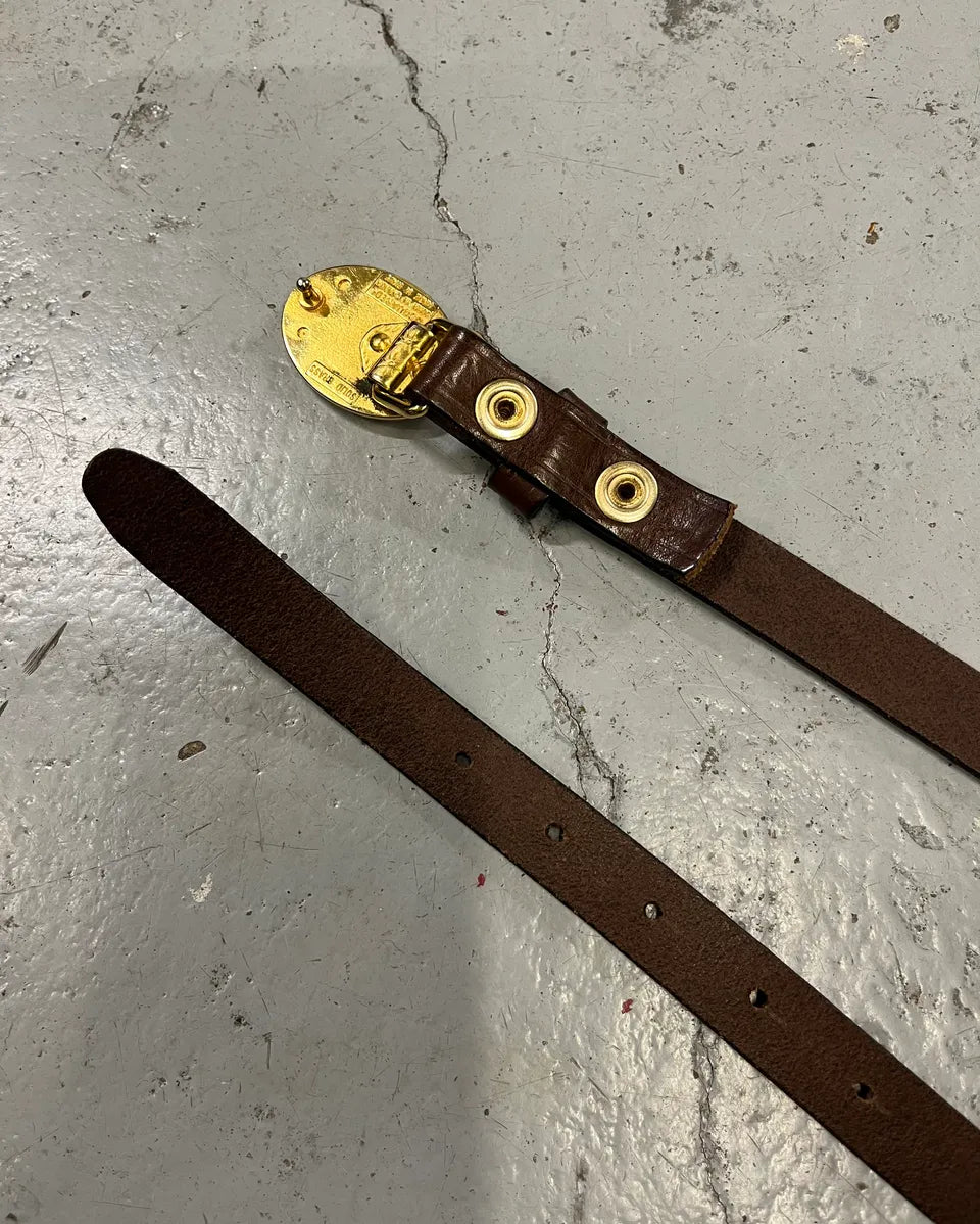 2000s Dsquared2 Brown Leather Red Oval Logo Buckle Belt ylEJcVg 7