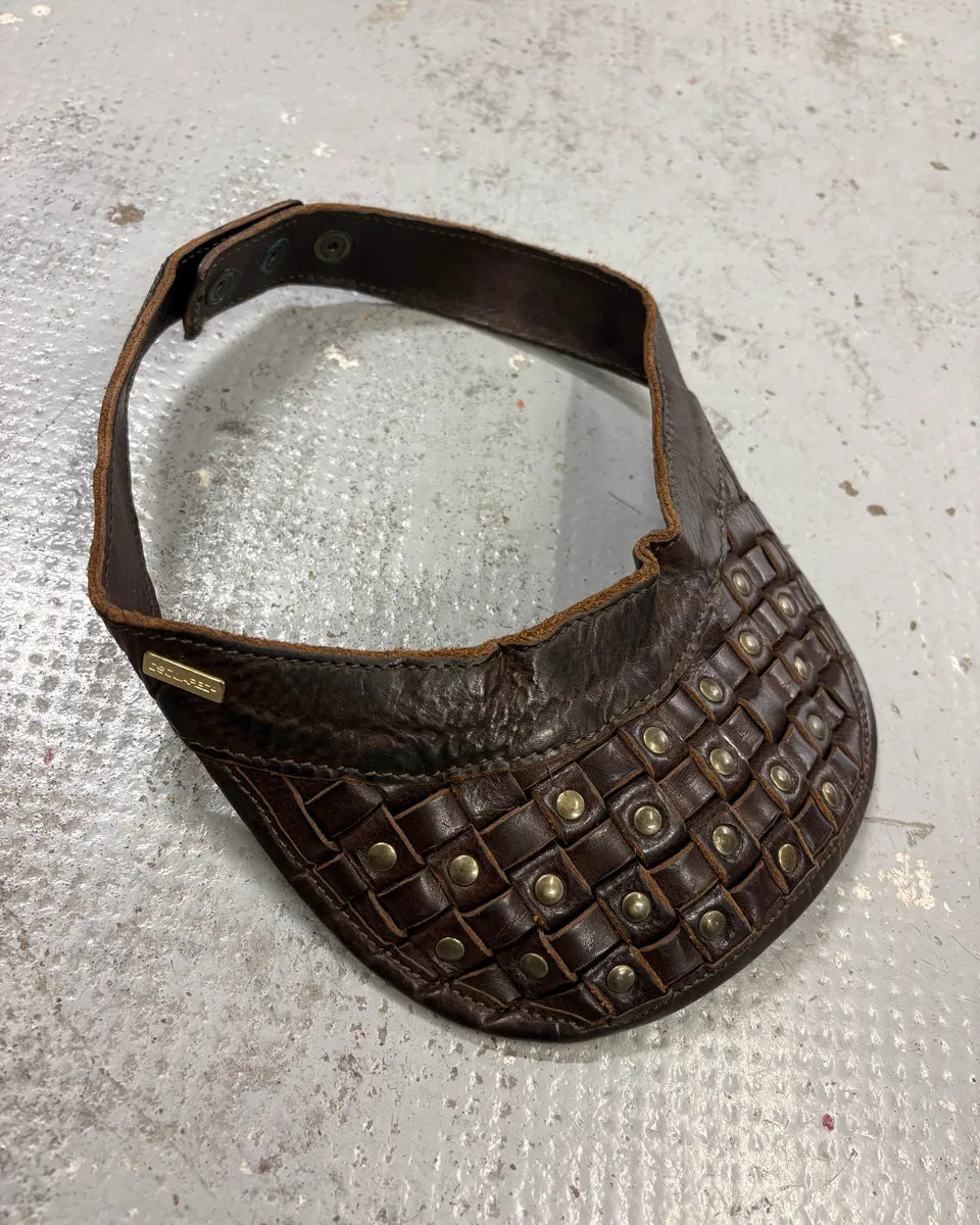 2000s Dsquared2 Brown Leather Studded Hat CeUmjyN 0
