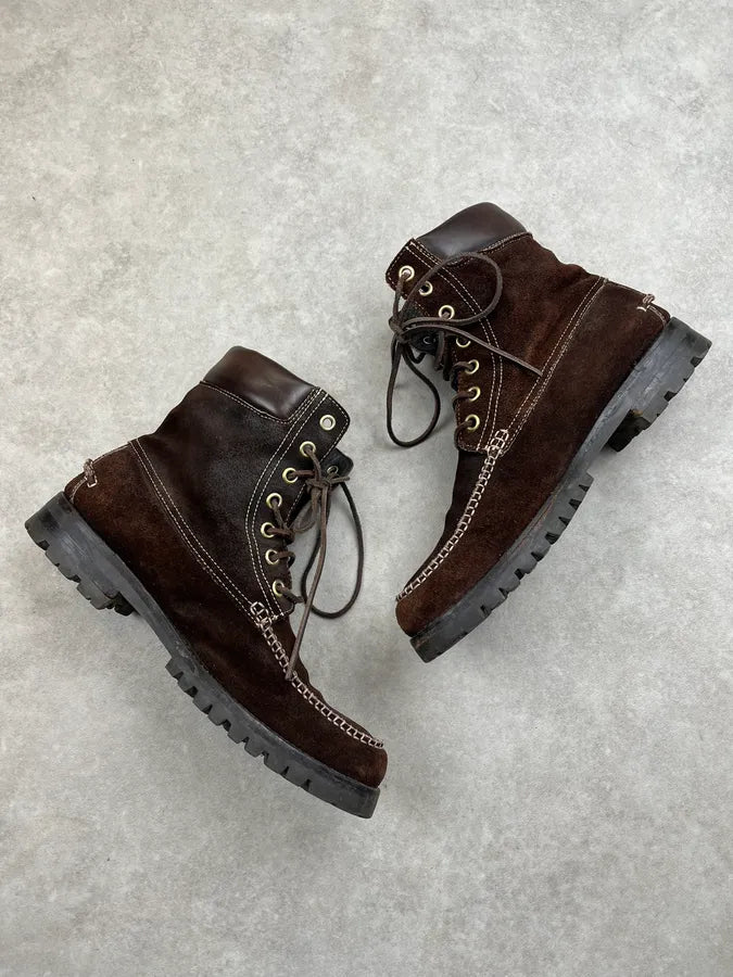 2000s Dsquared2 Brown Suede Leather Lace-Up Boots VYaJAyG 2