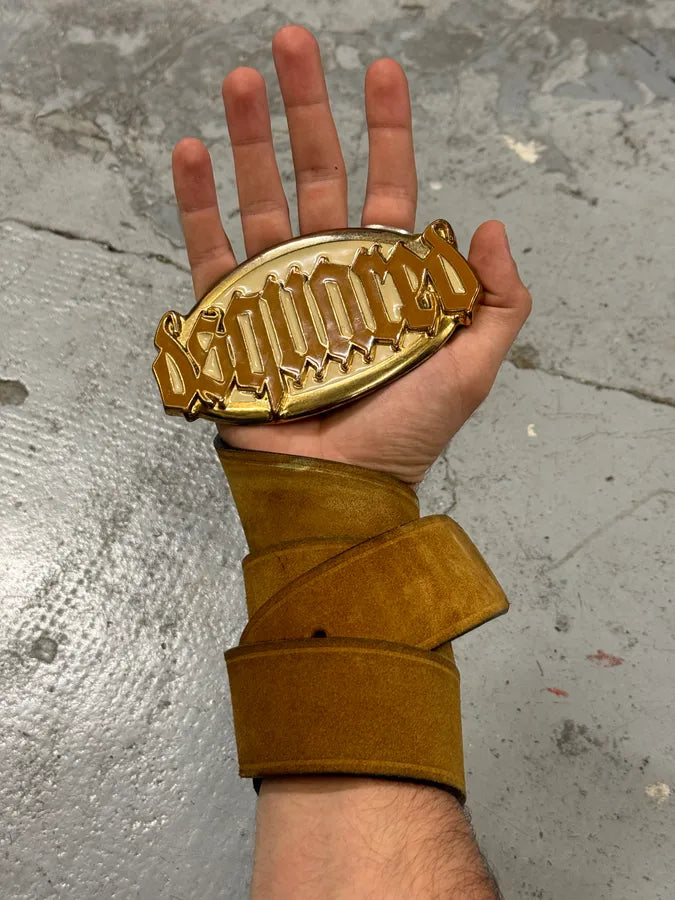 2000s Dsquared2 Camel Brown Suede Leather Belt XdVYgyt 0