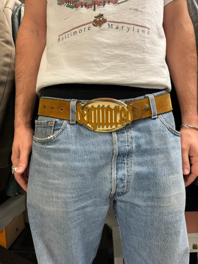 2000s Dsquared2 Camel Brown Suede Leather Belt XdVYgyt 1