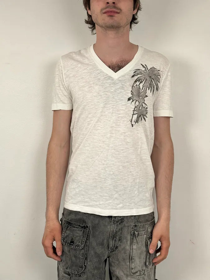 SS2015 Dsquared2 Cream White Palm Tree V Neck T-Shirt iQyOwqR 1