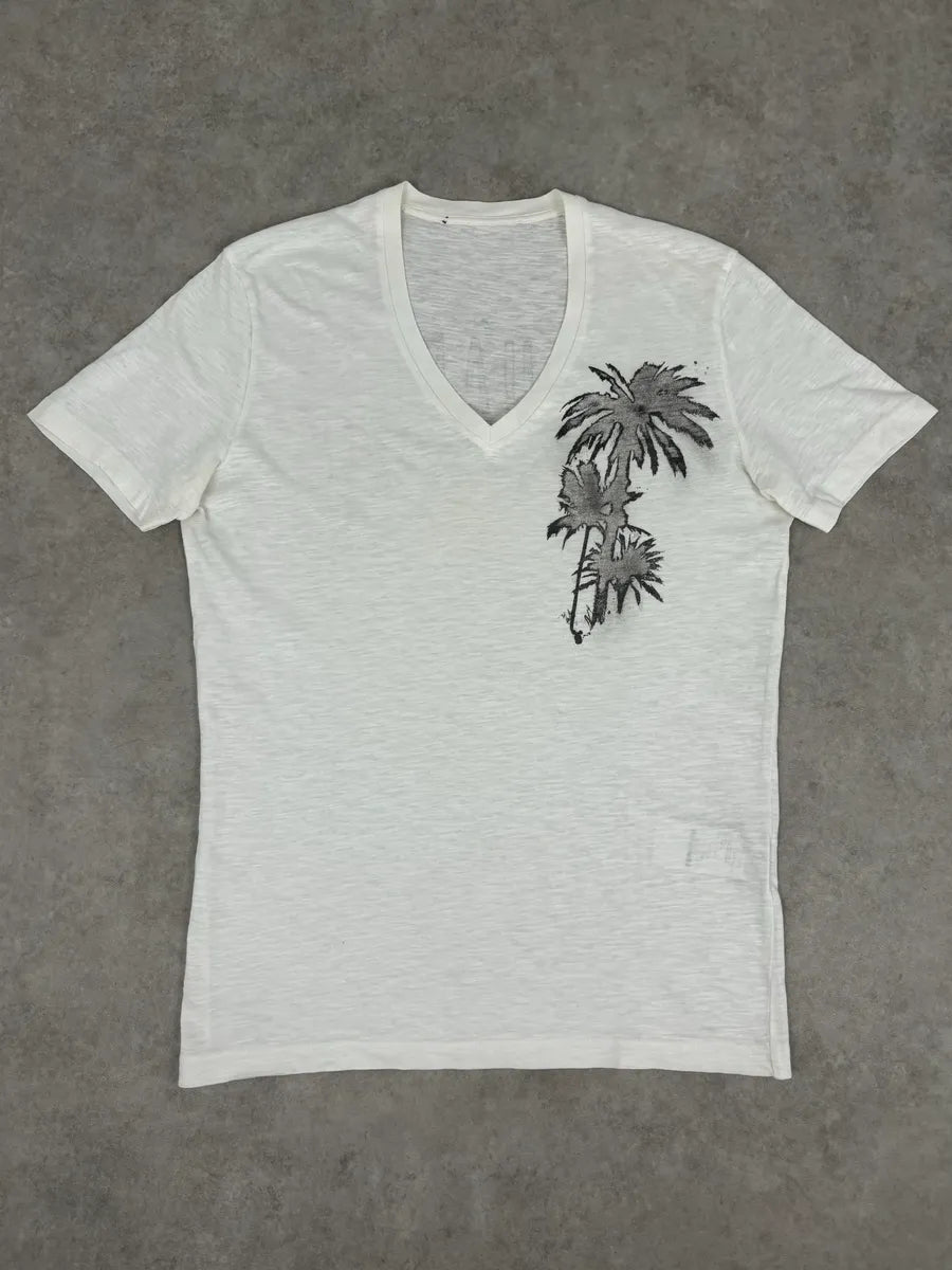 SS2015 Dsquared2 Cream White Palm Tree V Neck T-Shirt iQyOwqR 0