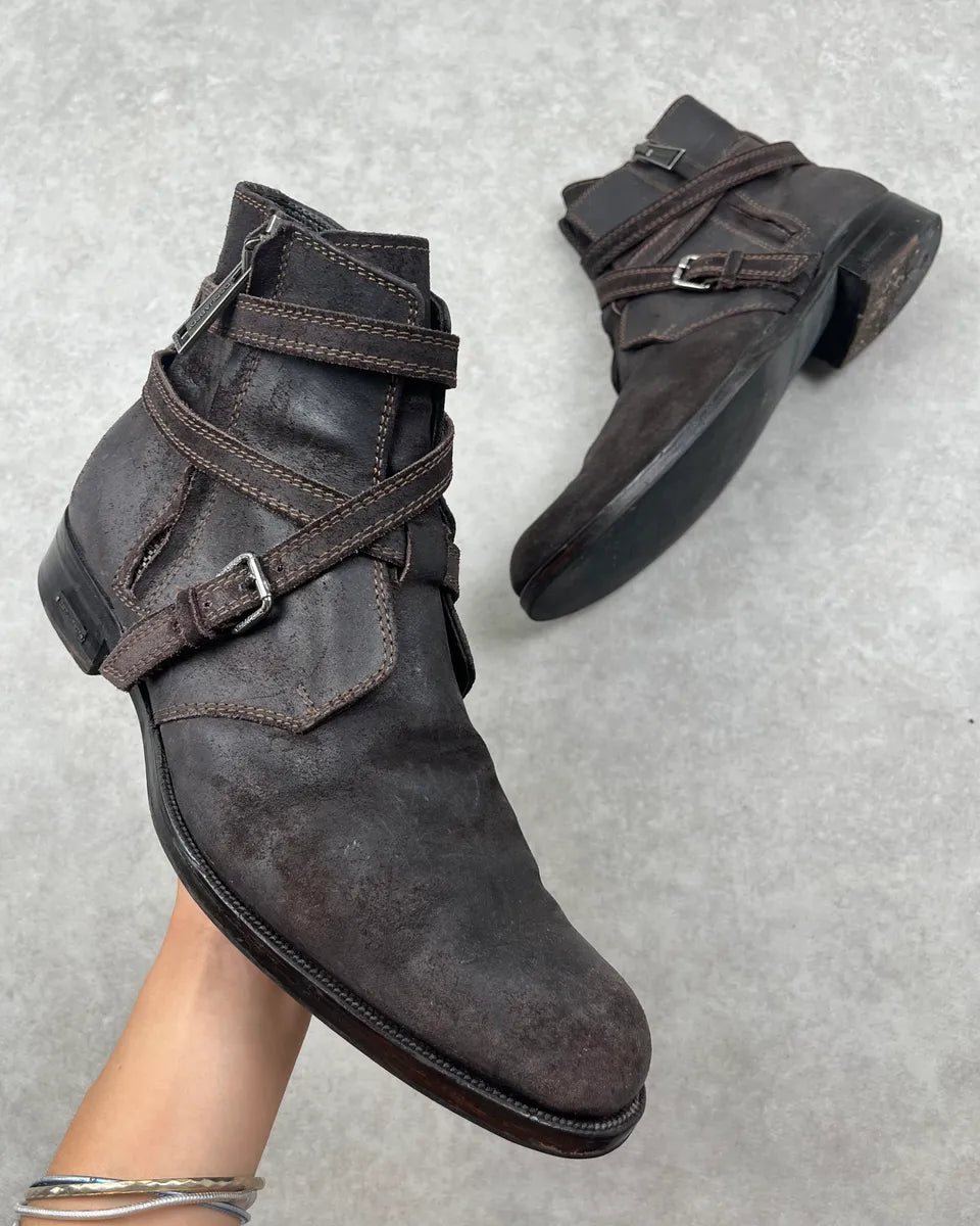 2000s Dsquared2 Dark Brown Suede Strap Chelsea Boots goTqDUd 0
