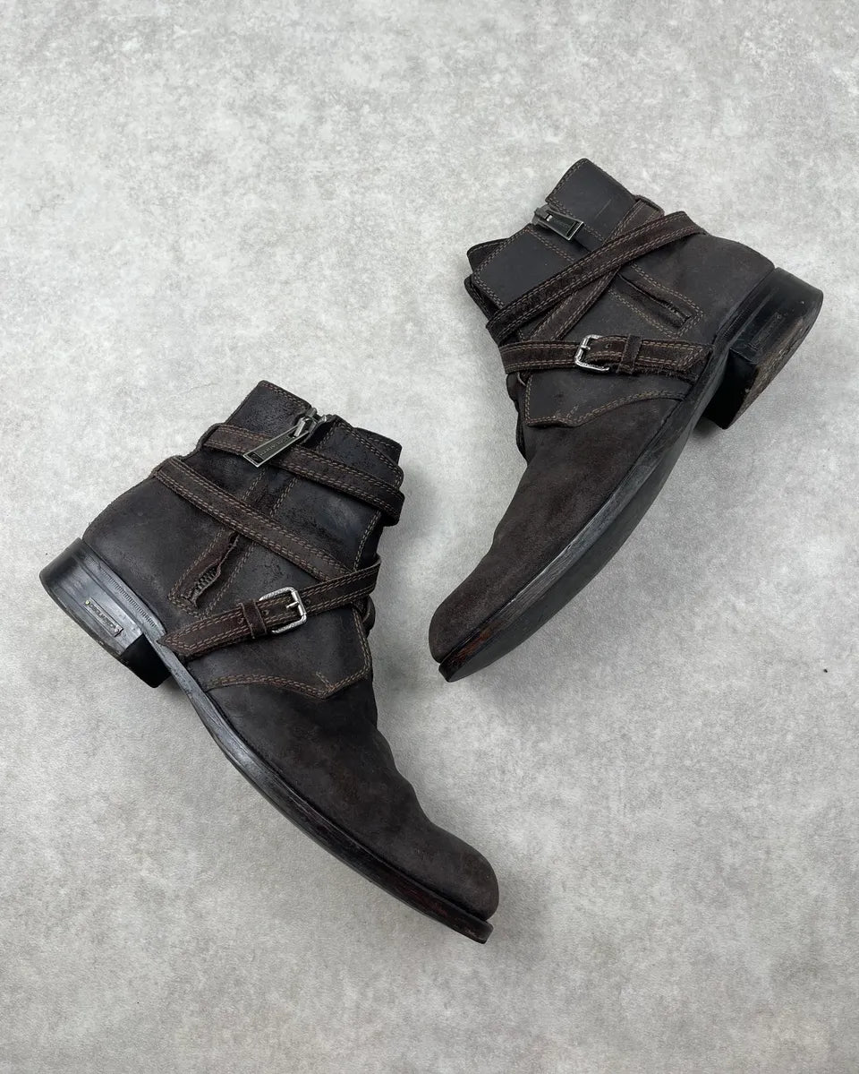 2000s Dsquared2 Dark Brown Suede Strap Chelsea Boots goTqDUd 1