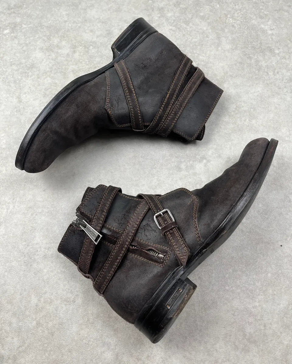 2000s Dsquared2 Dark Brown Suede Strap Chelsea Boots goTqDUd 3