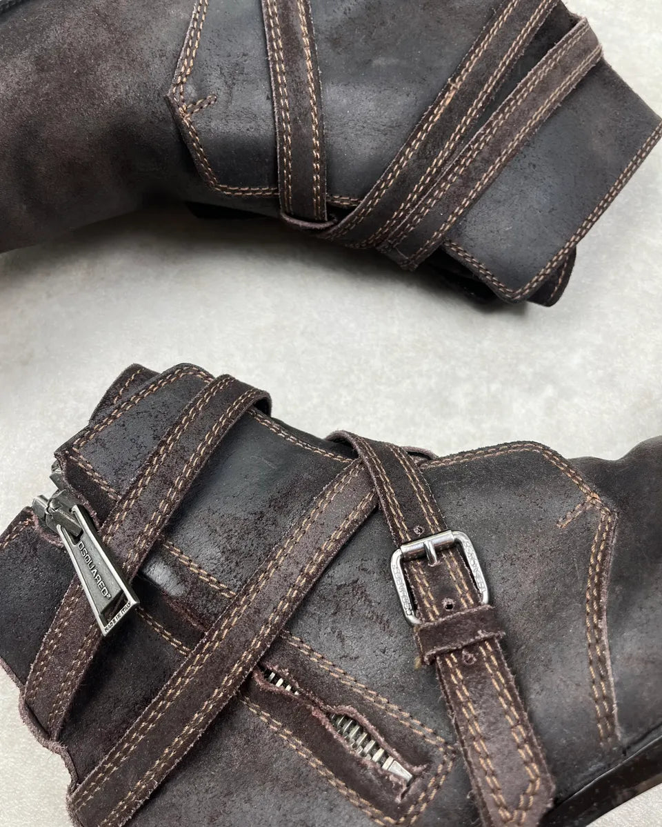 2000s Dsquared2 Dark Brown Suede Strap Chelsea Boots goTqDUd 4