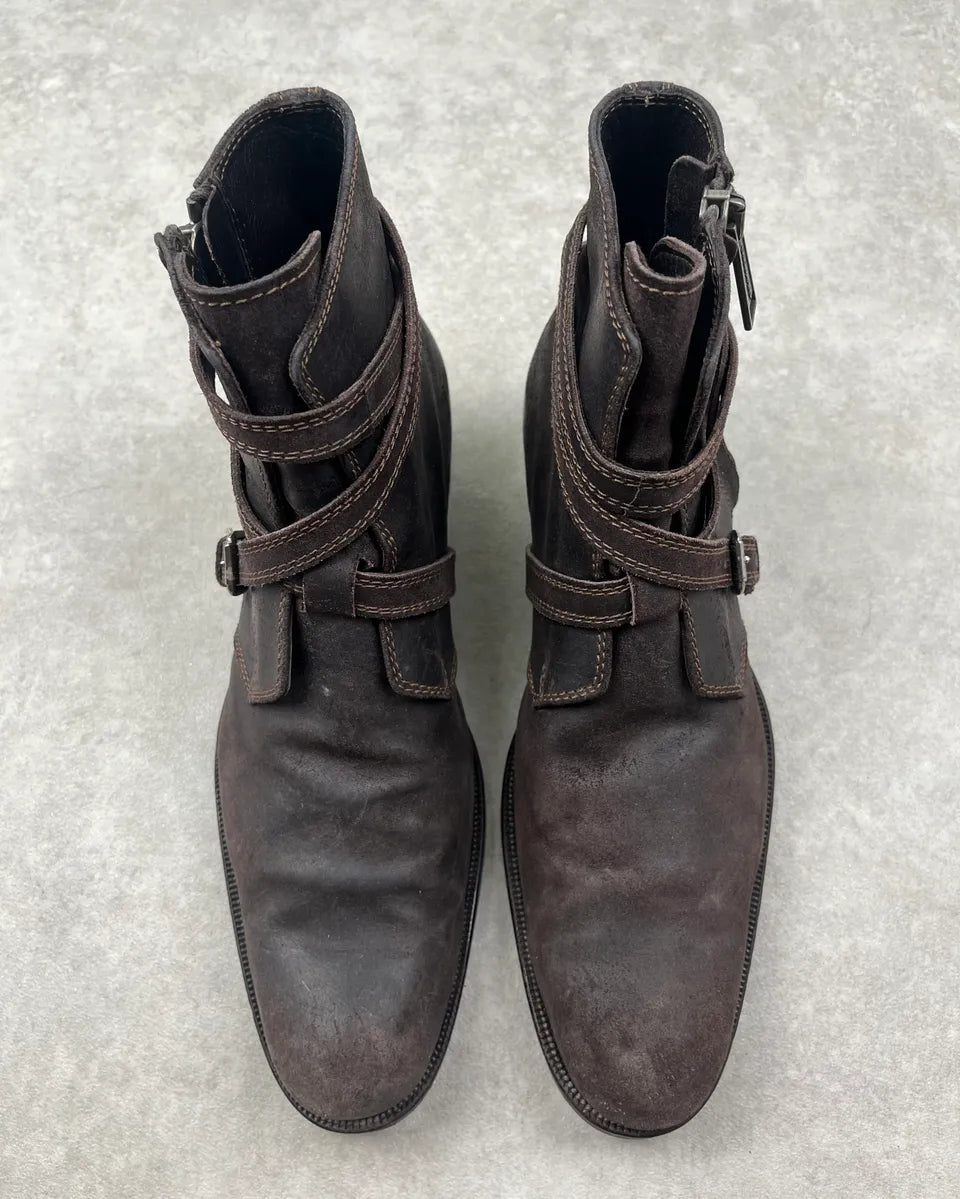 2000s Dsquared2 Dark Brown Suede Strap Chelsea Boots goTqDUd 5