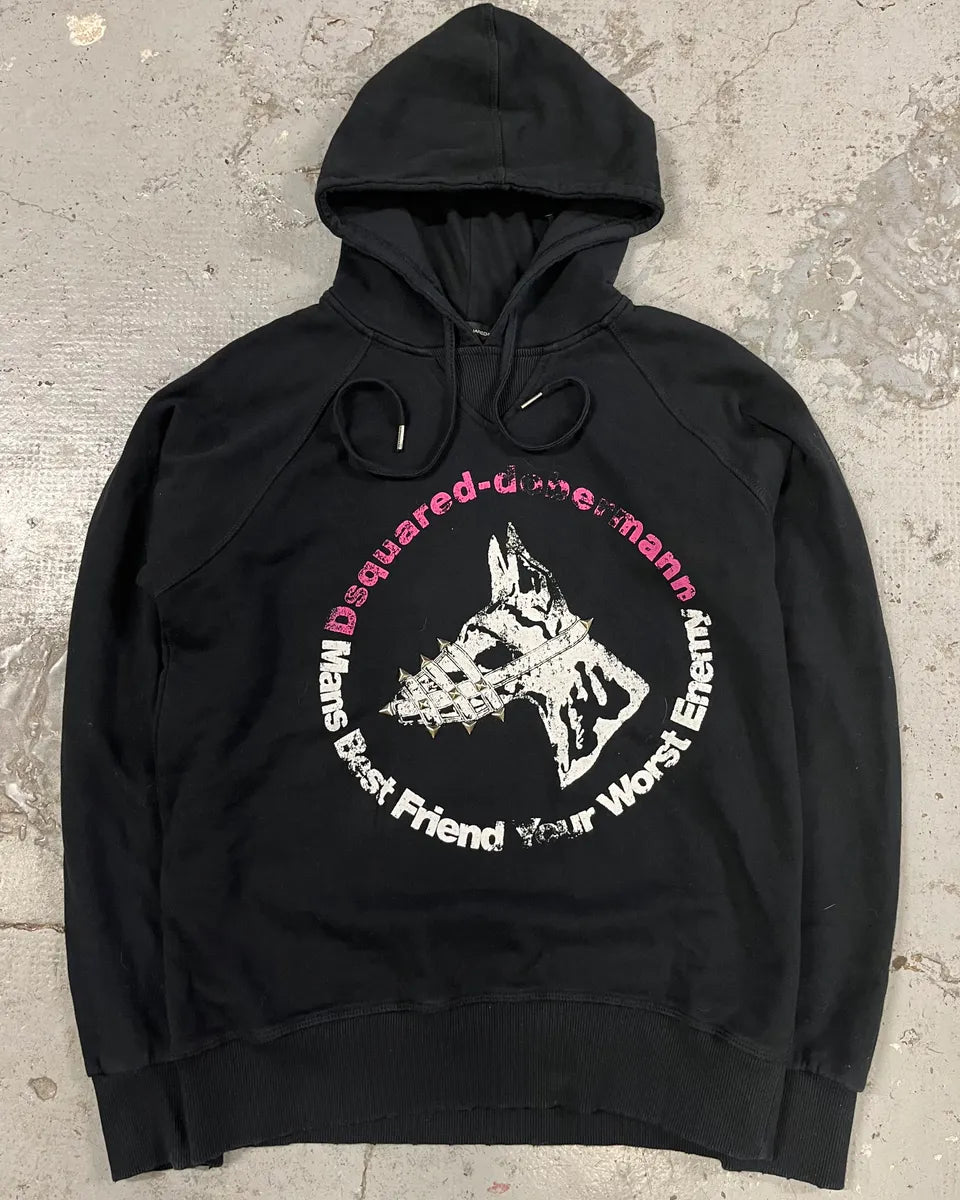 2000s Dsquared2 Doberman Dog Black Hoodie LYyLndj 0