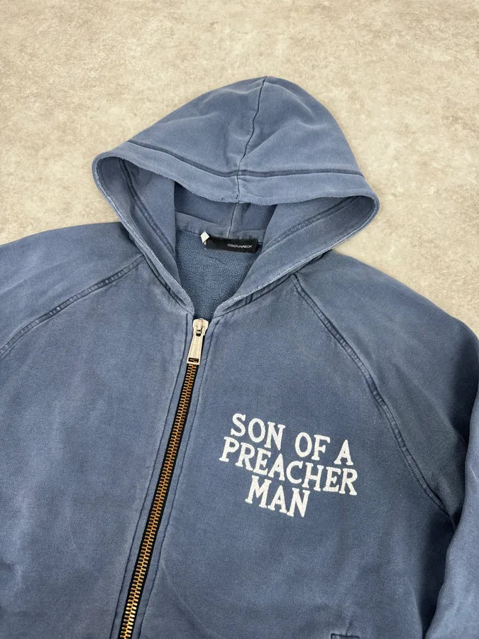 AW2005 Dsquared2 Faded Blue Preacher Zip-up Hoodie xrzQlHb 4