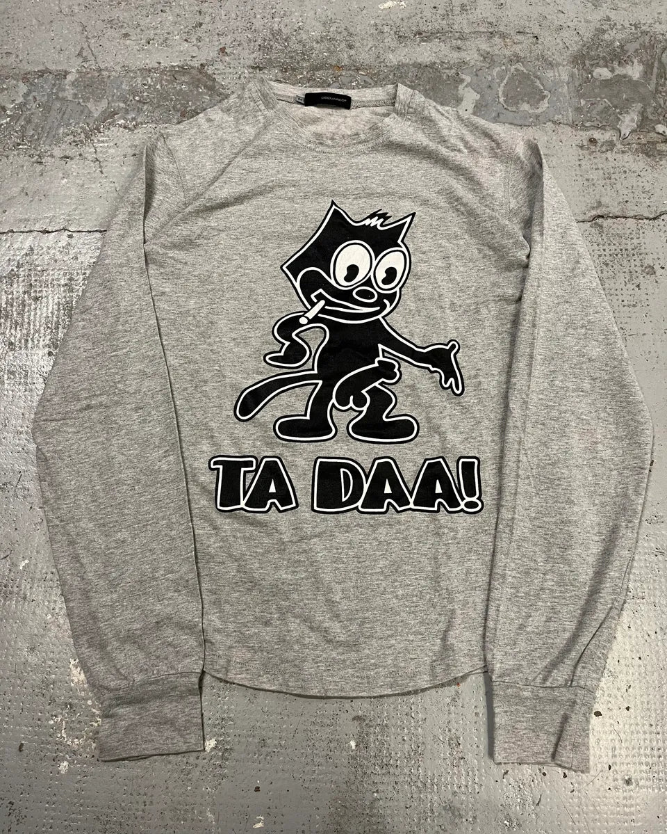 2000s Dsquared2 Felix The Cat Ta Daa Hot Grey Longsleeve T-Shirt hrNDdsa 0