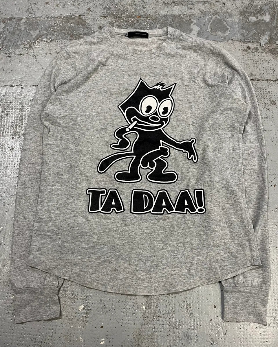 2000s Dsquared2 Felix The Cat Ta Daa Hot Grey Longsleeve T-Shirt hrNDdsa 3