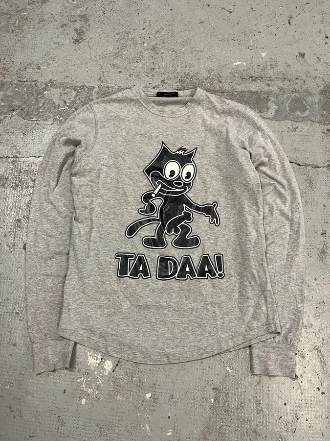 2000s Dsquared2 Felix The Cat Ta Daa Hot Grey Longsleeve T-Shirt TWxFfxs 0