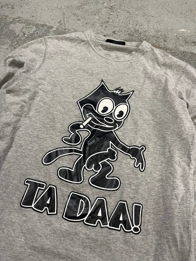2000s Dsquared2 Felix The Cat Ta Daa Hot Grey Longsleeve T-Shirt TWxFfxs 4