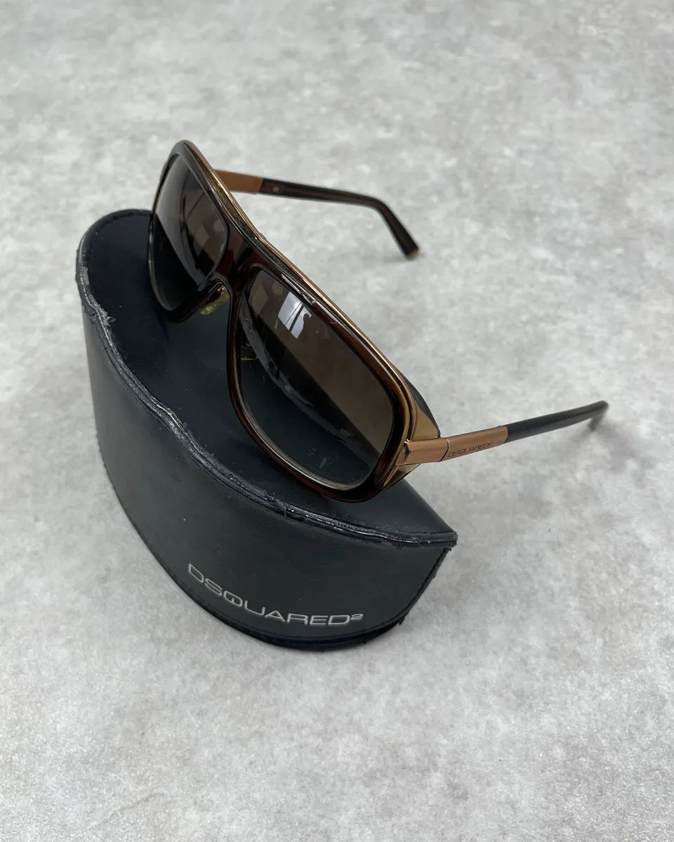 2000s Dsquared2 Golden Details Brown Acetate Aviator Sunglasses qCSWLta 0