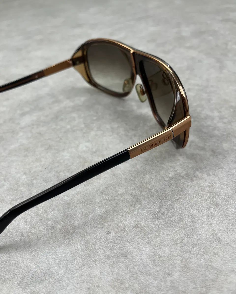 2000s Dsquared2 Golden Details Brown Acetate Aviator Sunglasses qCSWLta 6