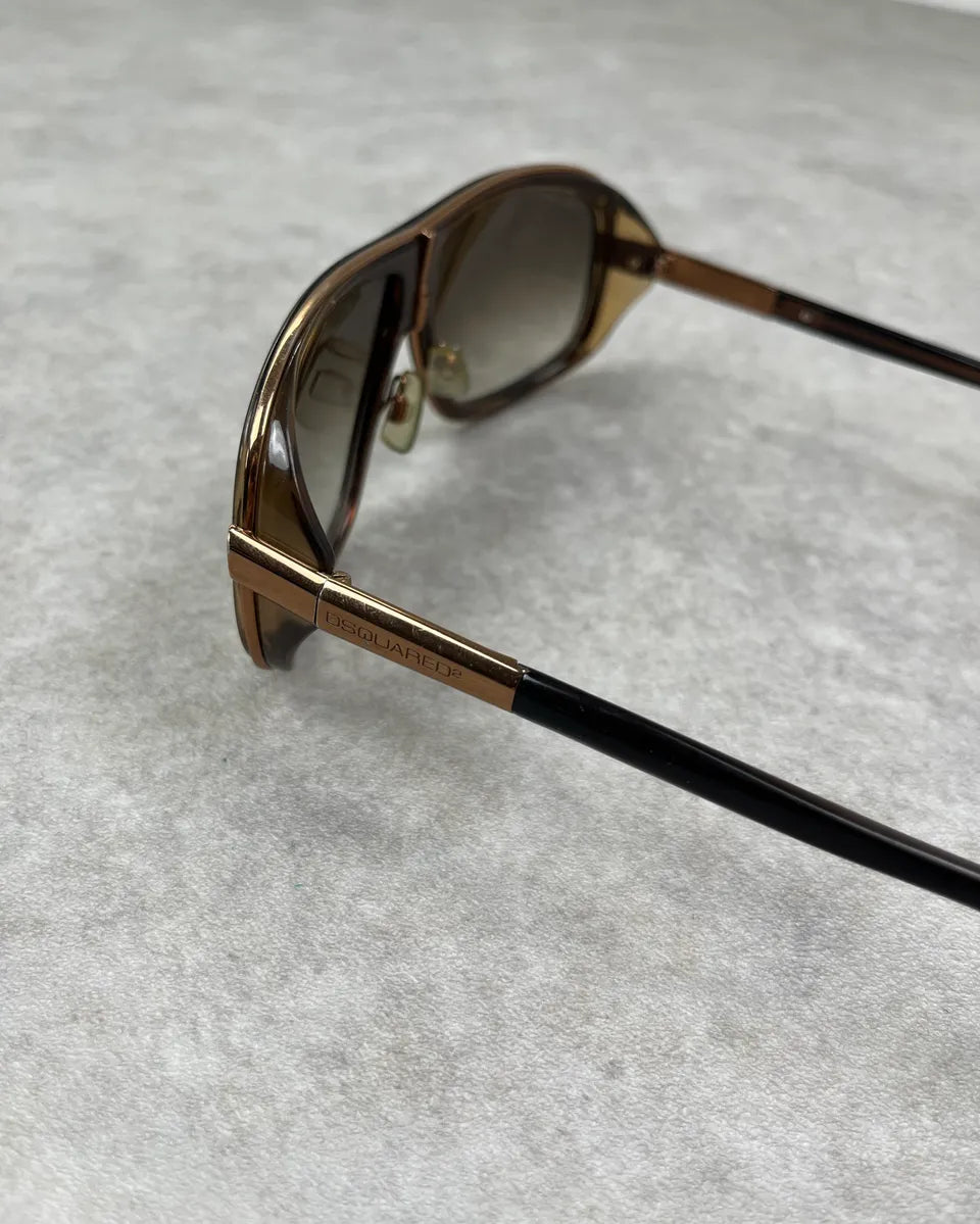 2000s Dsquared2 Golden Details Brown Acetate Aviator Sunglasses qCSWLta 7