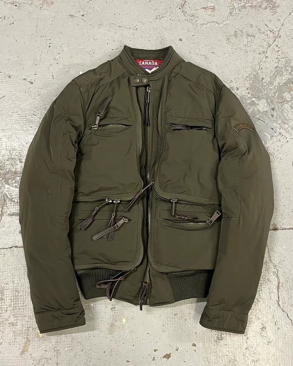 2000s Dsquared2 Green Cargo Bomber Puffer Jacket RHlOXTp 0