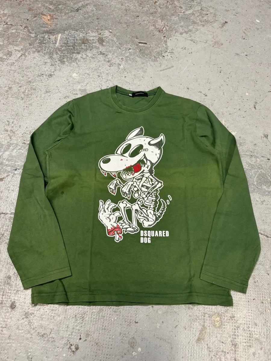 2000s DSquared2 Green Skeleton Dog T-Shirt mnhkHnC 0