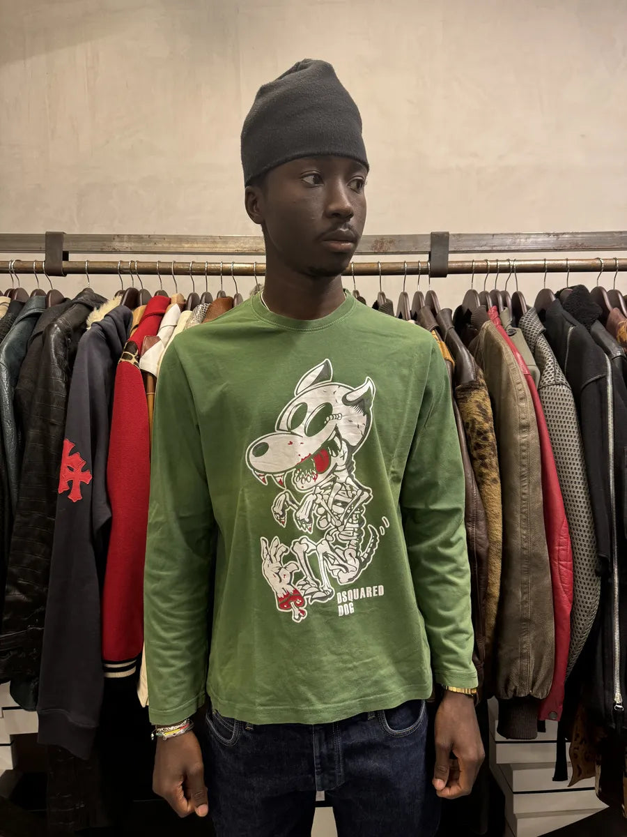 2000s DSquared2 Green Skeleton Dog T-Shirt mnhkHnC 1