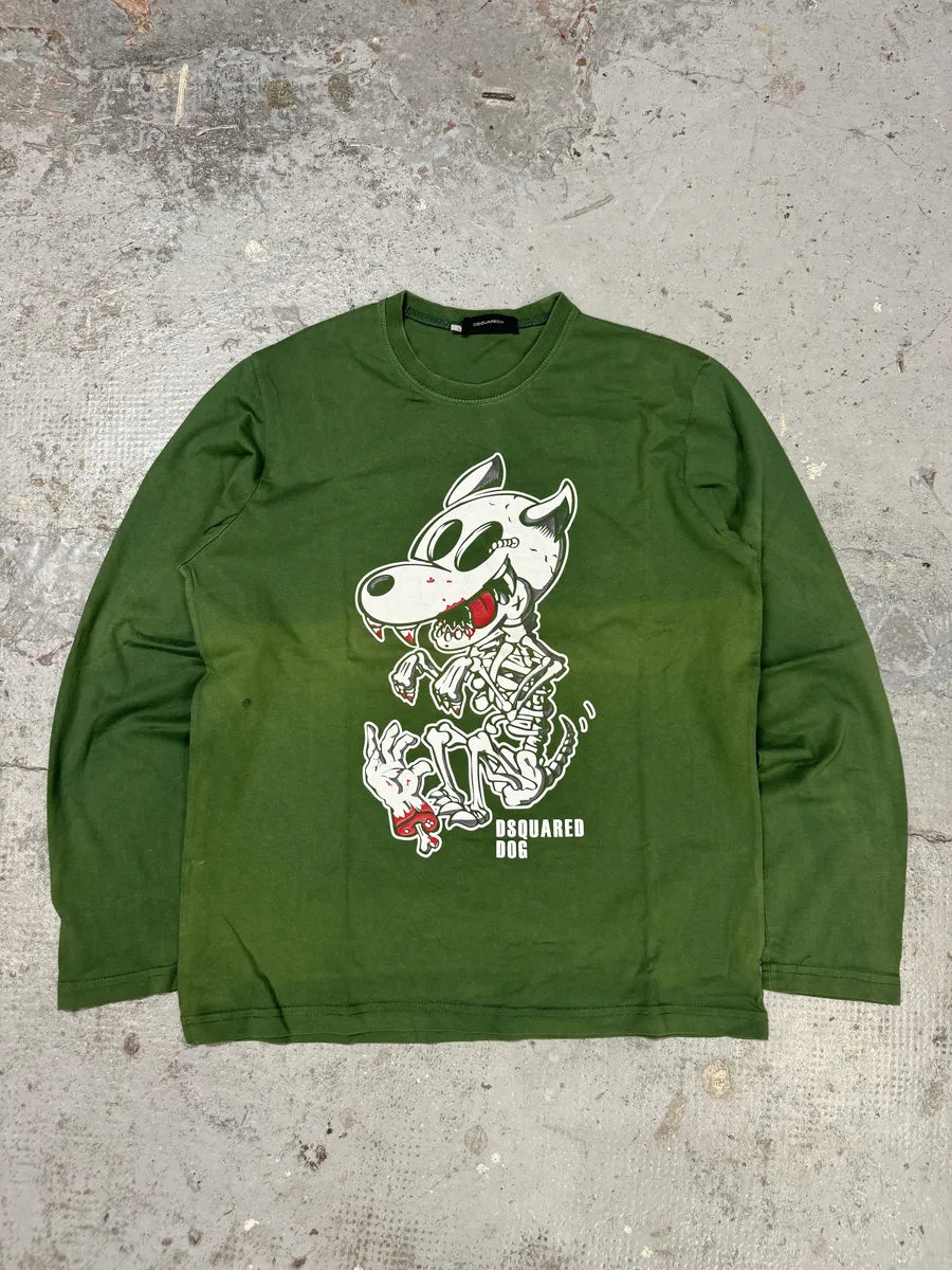 2000s DSquared2 Green Skeleton Dog T-Shirt mnhkHnC 4