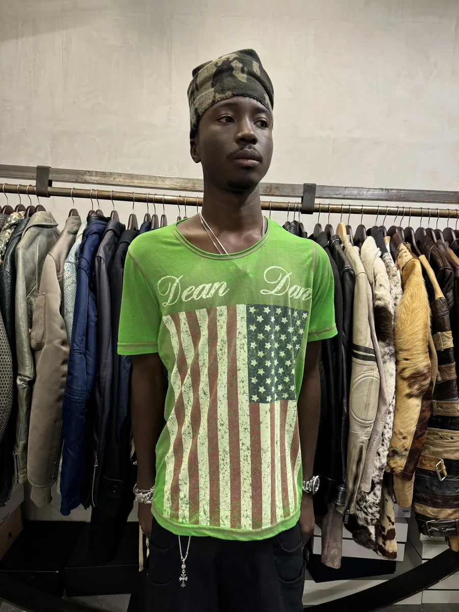 2000s Dsquared2 Green USA Flag Dean Dan T-Shirt LmOkcOP 0