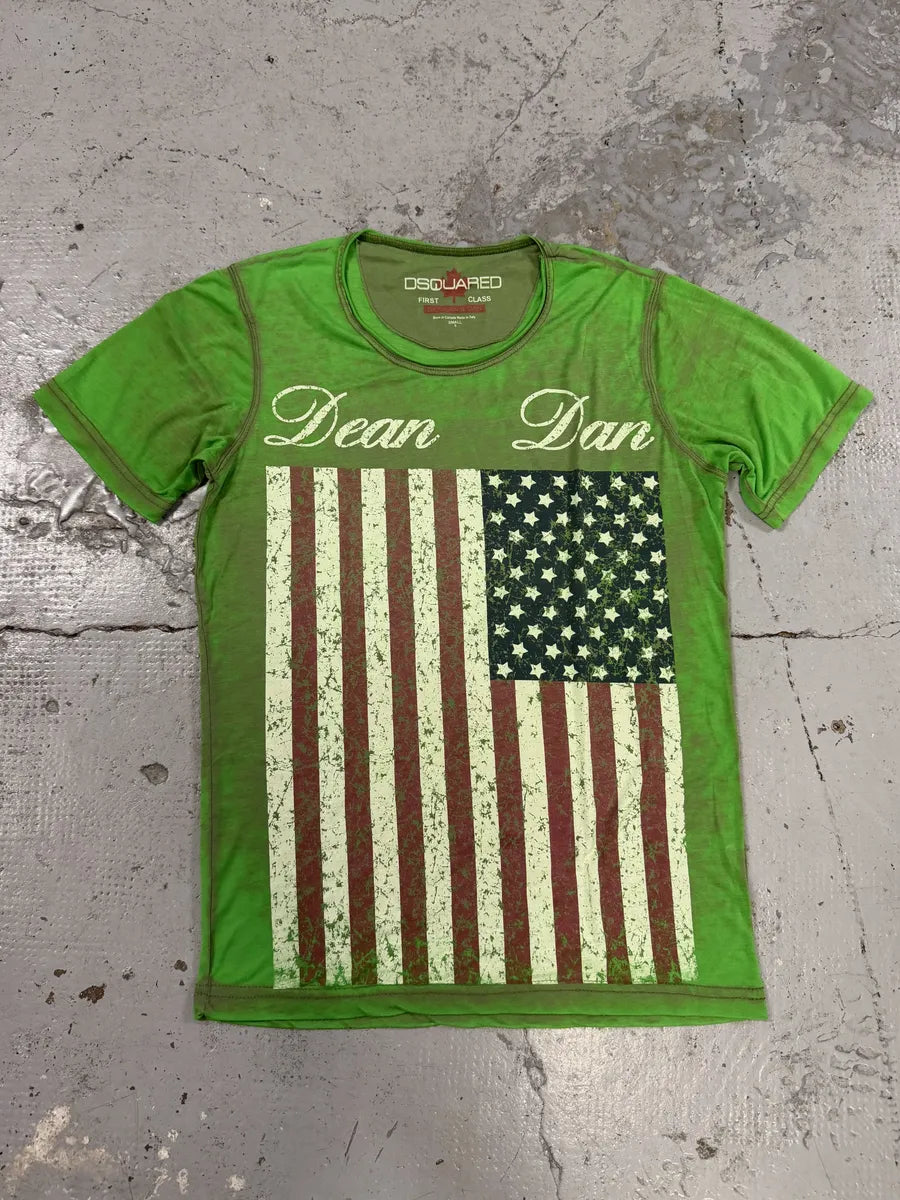 2000s Dsquared2 Green USA Flag Dean Dan T-Shirt LmOkcOP 2