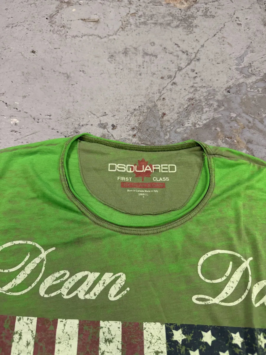 2000s Dsquared2 Green USA Flag Dean Dan T-Shirt LmOkcOP 6
