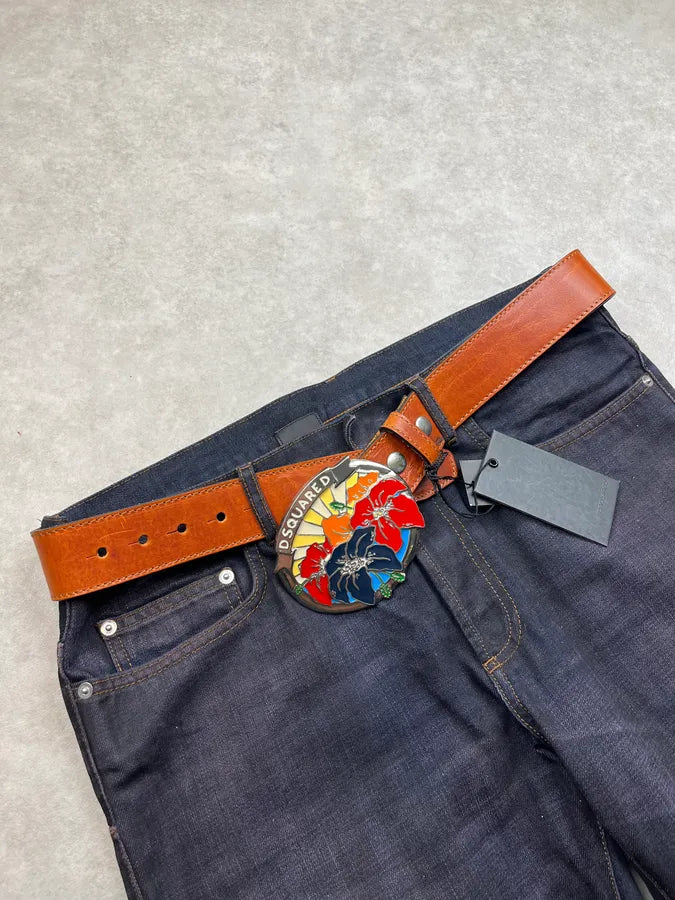 2000s Dsquared2 Hawaï Brown Floral Leather Belt mmKcpLL 2