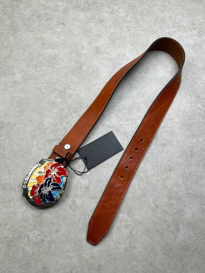2000s Dsquared2 Hawaï Brown Floral Leather Belt mmKcpLL 3