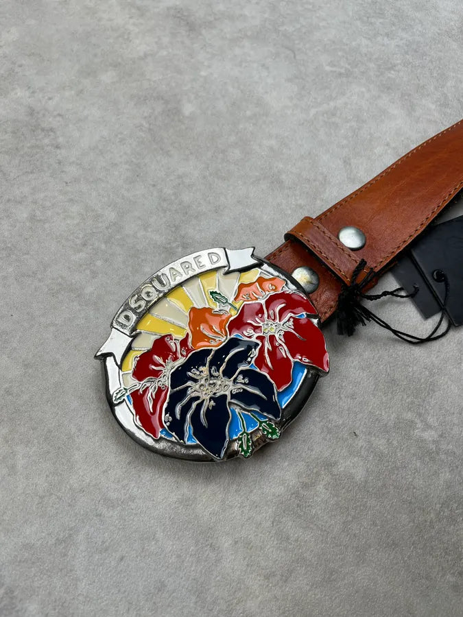 2000s Dsquared2 Hawaï Brown Floral Leather Belt mmKcpLL 4