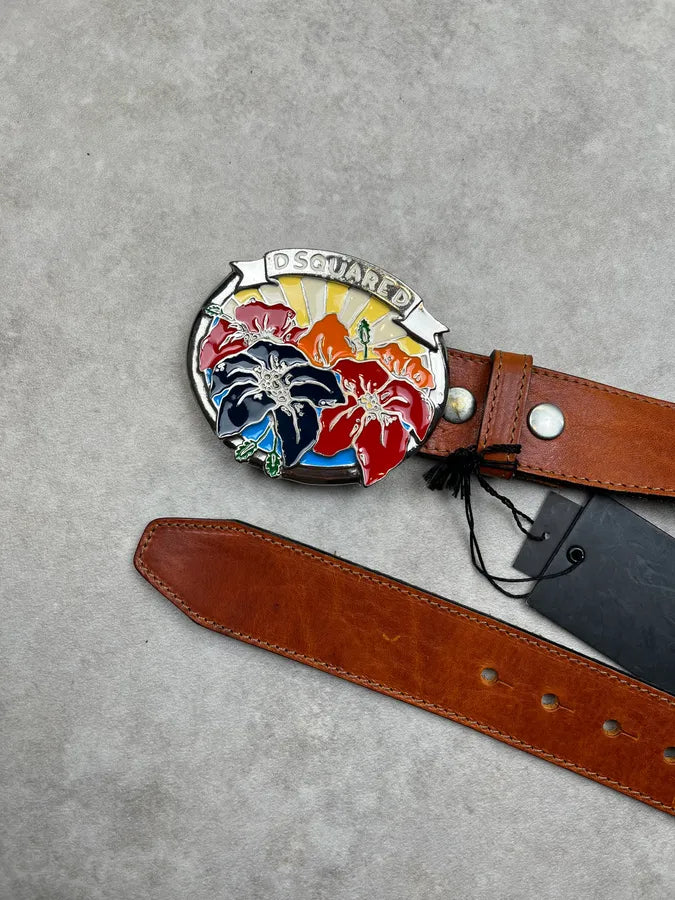 2000s Dsquared2 Hawaï Brown Floral Leather Belt mmKcpLL 5