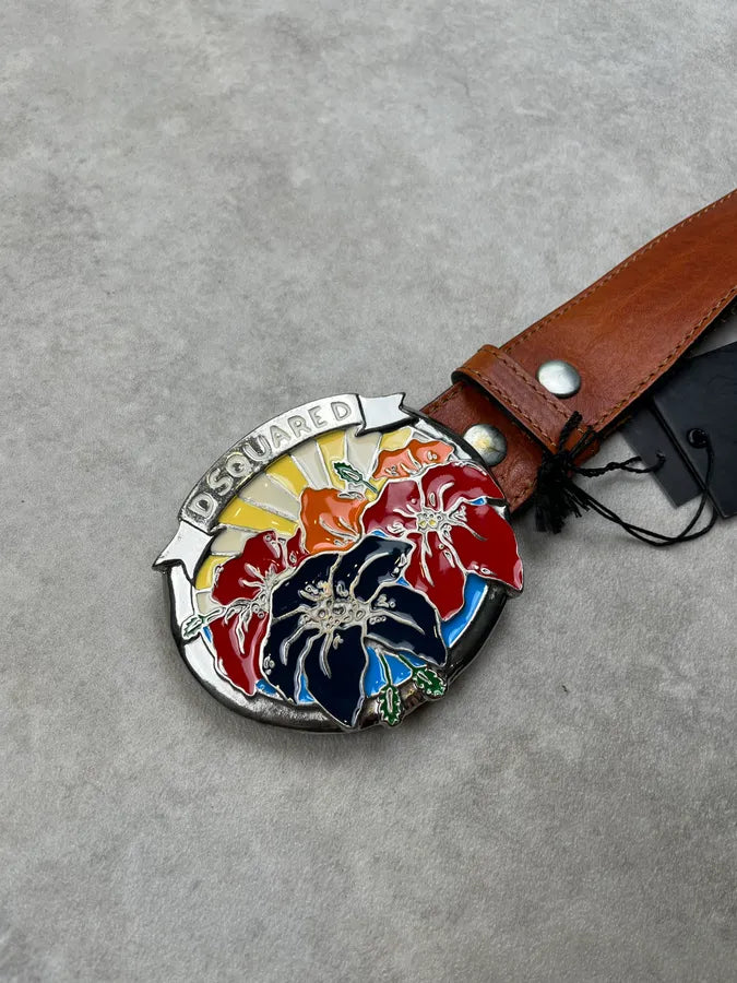 2000s Dsquared2 Hawaï Brown Floral Leather Belt mmKcpLL 6