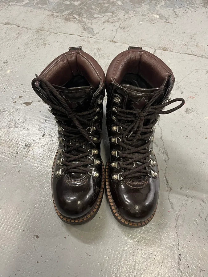 2000s Dsquared2 Hiking Brown Patent Leather Boots QGNvGJa 3