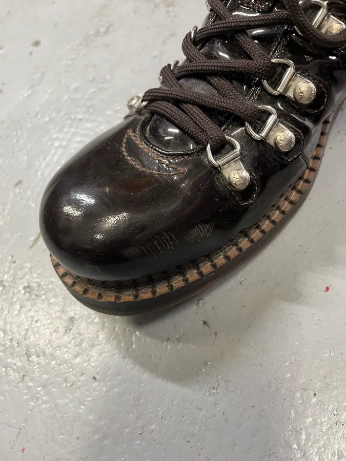 2000s Dsquared2 Hiking Brown Patent Leather Boots QGNvGJa 4
