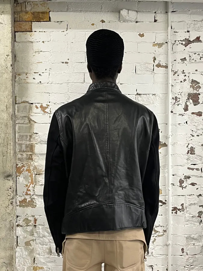 2000s Dsquared2 Hybrid Wool & Leather Black Racing Jacket RLbHTNE 1