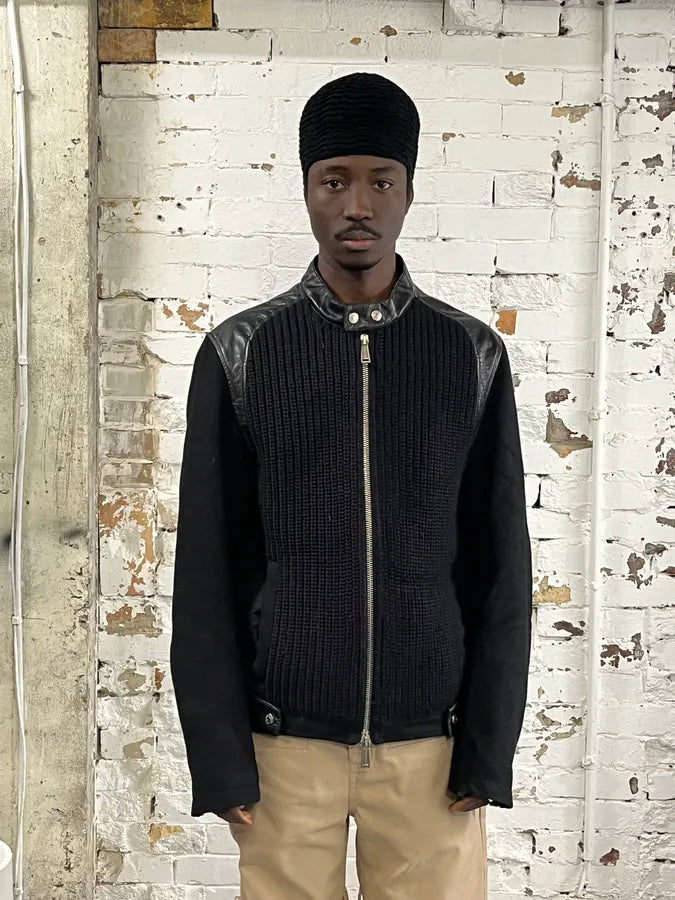 2000s Dsquared2 Hybrid Wool & Leather Black Racing Jacket RLbHTNE 2