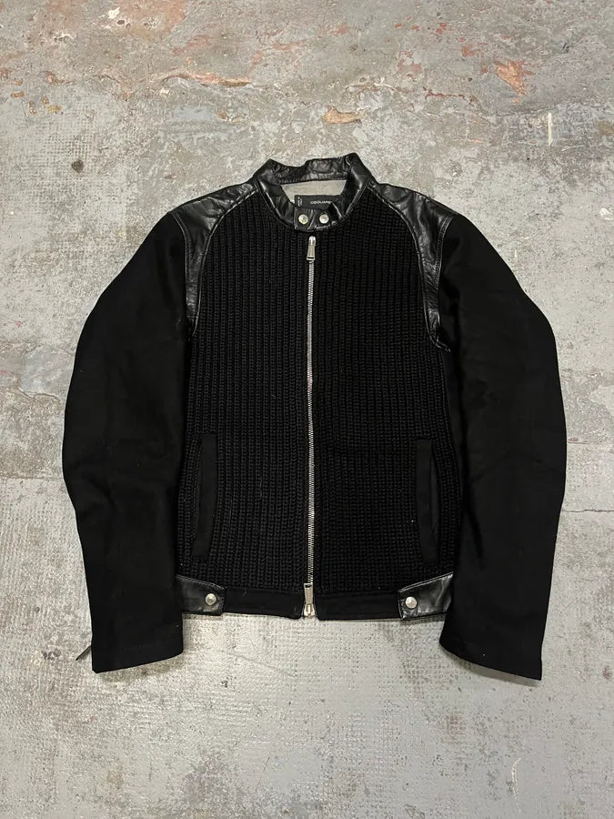 2000s Dsquared2 Hybrid Wool & Leather Black Racing Jacket RLbHTNE 3