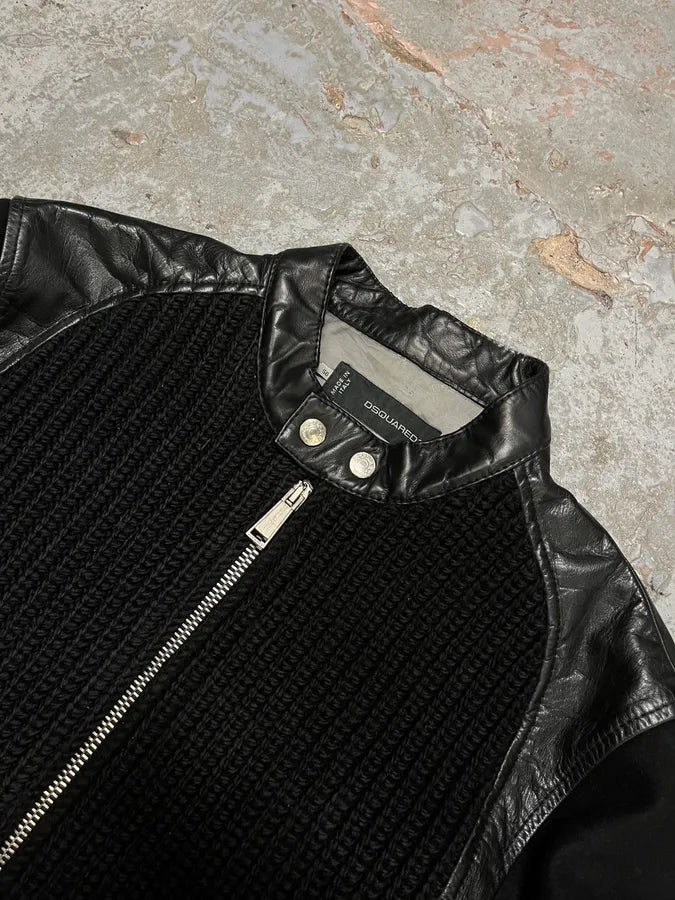 2000s Dsquared2 Hybrid Wool & Leather Black Racing Jacket RLbHTNE 4