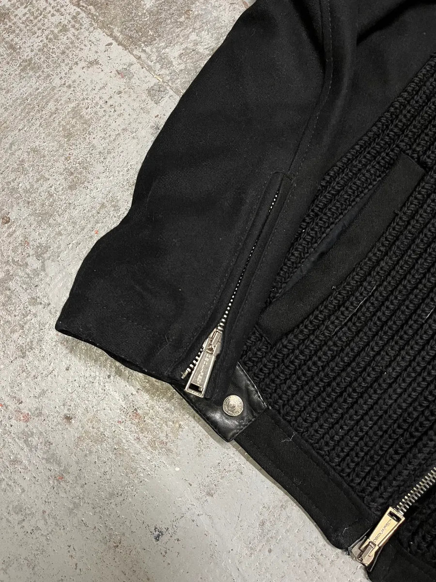 2000s Dsquared2 Hybrid Wool & Leather Black Racing Jacket RLbHTNE 5