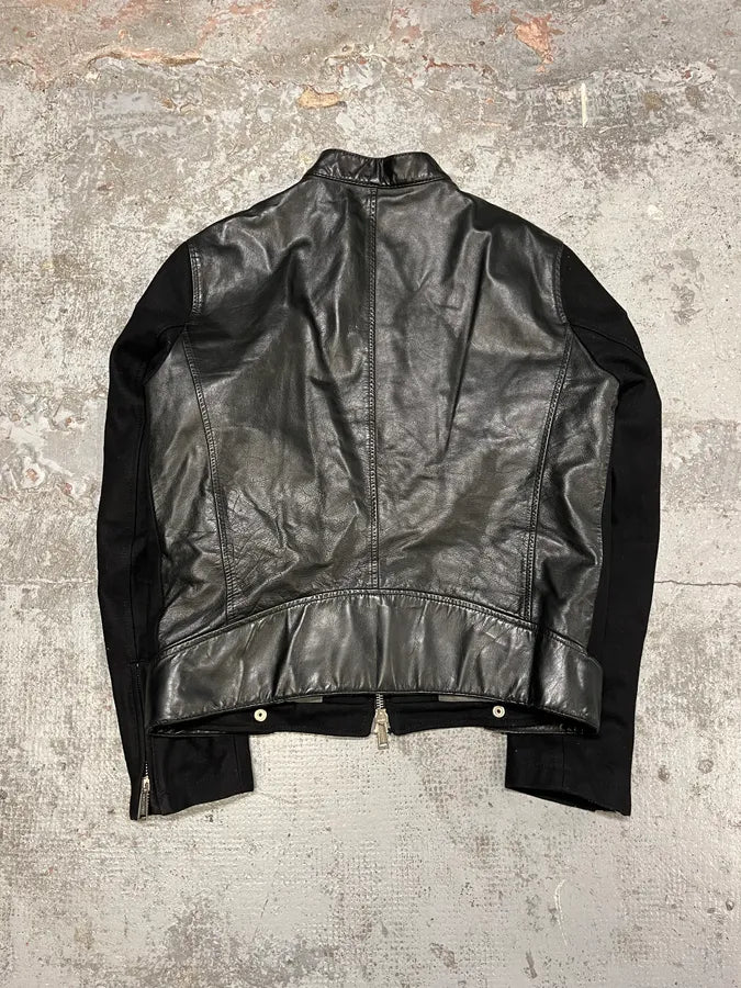 2000s Dsquared2 Hybrid Wool & Leather Black Racing Jacket RLbHTNE 6