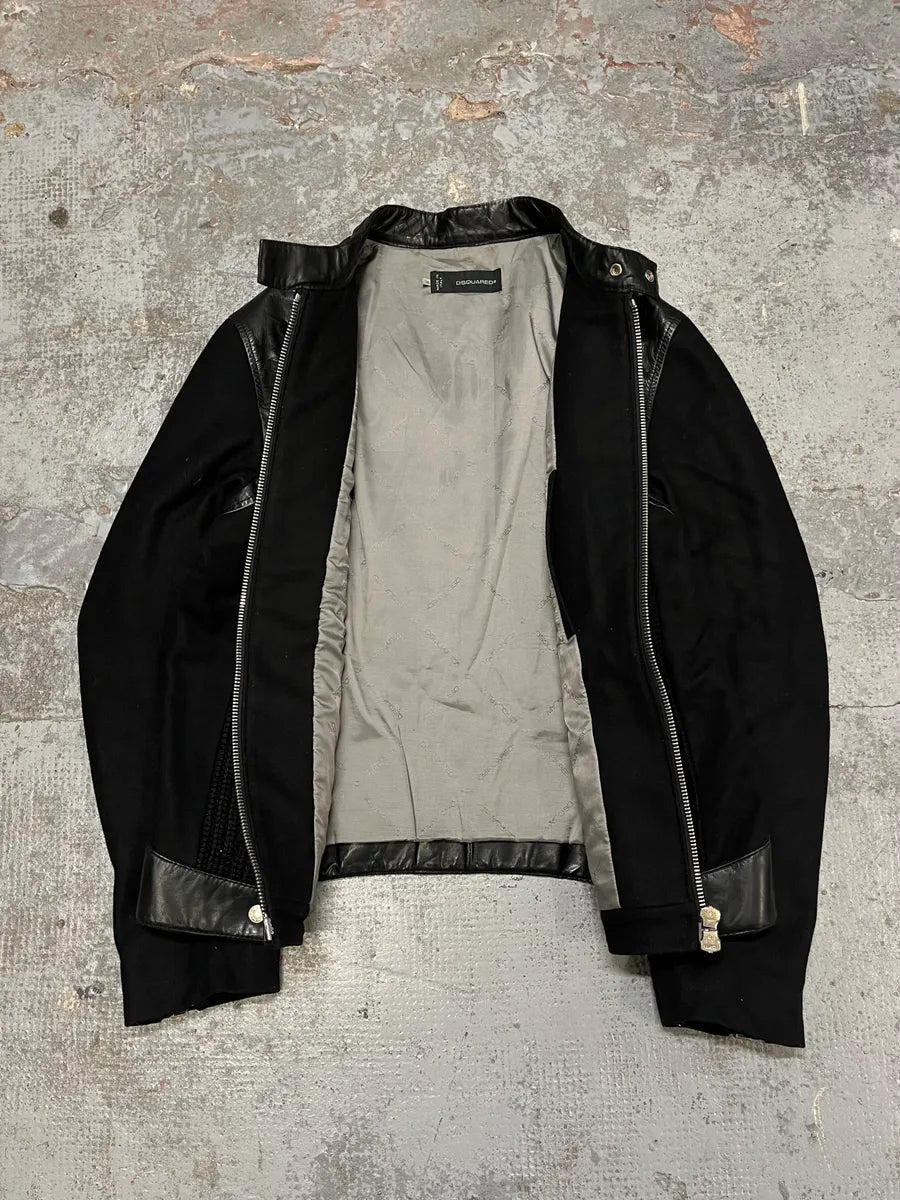 2000s Dsquared2 Hybrid Wool & Leather Black Racing Jacket RLbHTNE 7