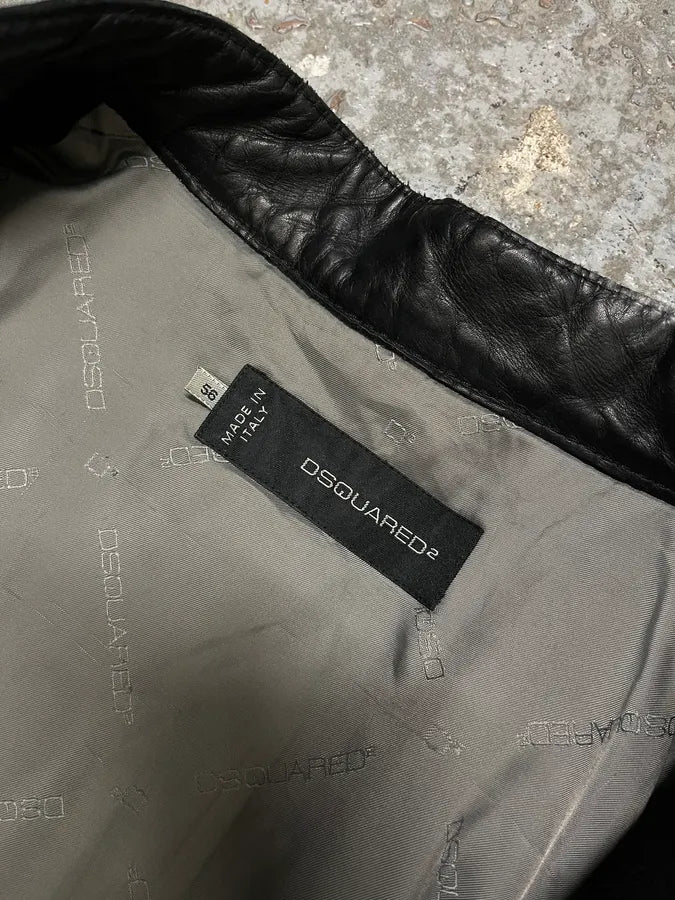 2000s Dsquared2 Hybrid Wool & Leather Black Racing Jacket RLbHTNE 8