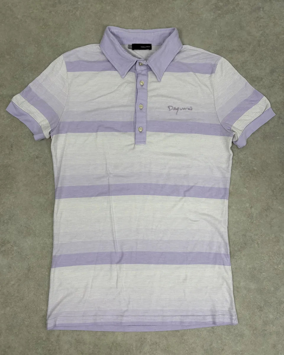 2000s Dsquared2 Lavender Striped Embroidered Polo xpviITp 0