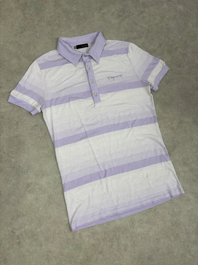 2000s Dsquared2 Lavender Striped Embroidered Polo xpviITp 3