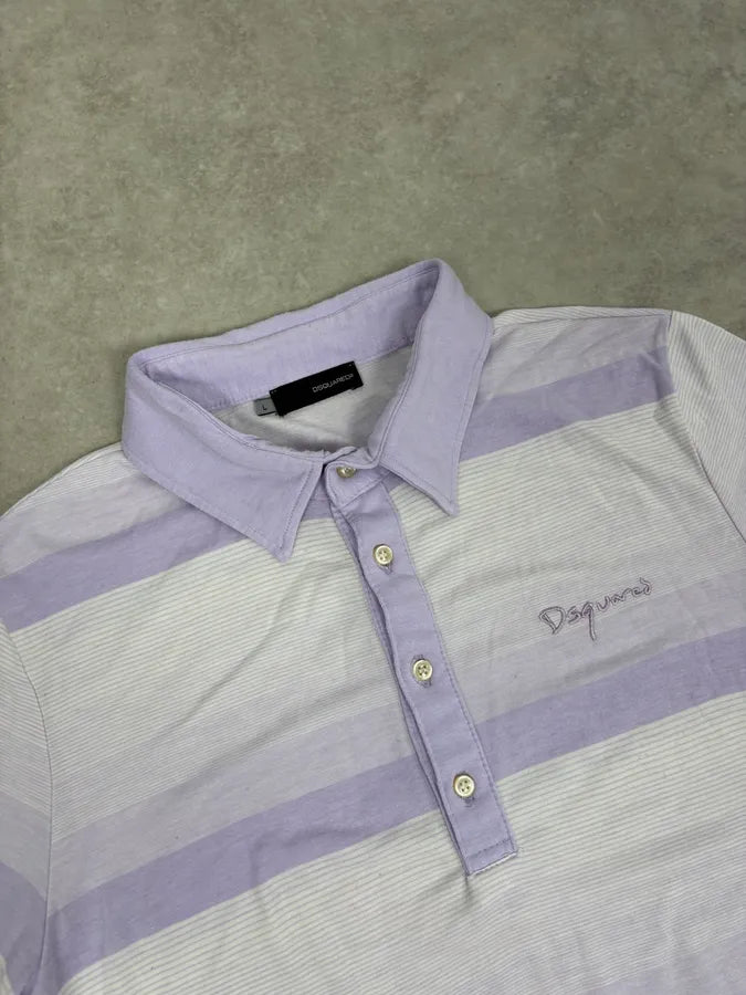 2000s Dsquared2 Lavender Striped Embroidered Polo xpviITp 4