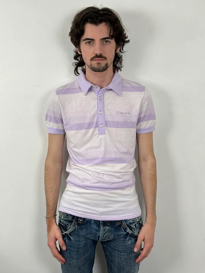 2000s Dsquared2 Lavender Striped Embroidered Polo xpviITp 1